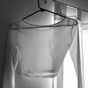 Sheer white crop top long sleeve